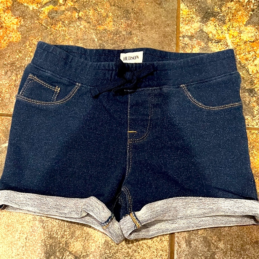 Girls stretchy dark denim shorts size 6